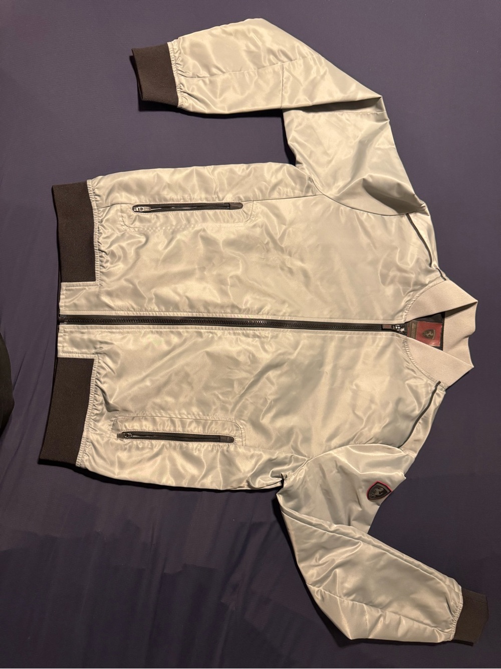 Ferrari Silver Nylon Bomber Jacket with Dark Trim